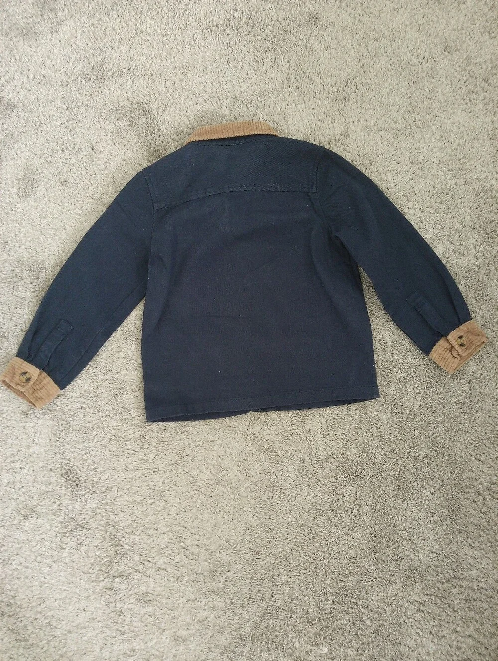 Toddler Boys Navy Jacket with Tan Corduroy Collar & Cuffs - Size 5T